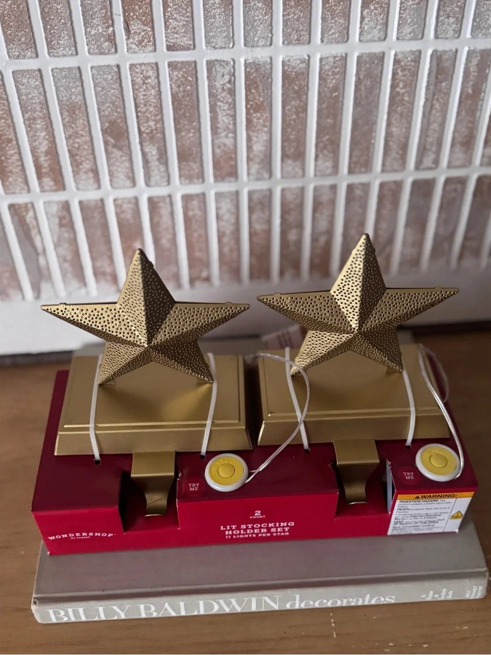 NIB Gold Star Lit Stocking Holders- Set of 2